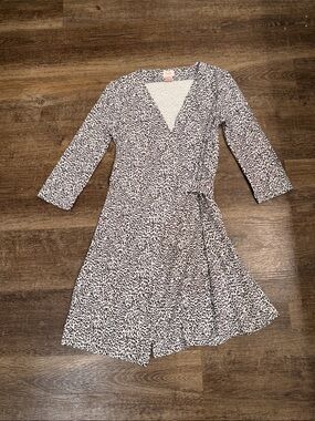 Leopard-Print Wrap Mini Dress in Black and White